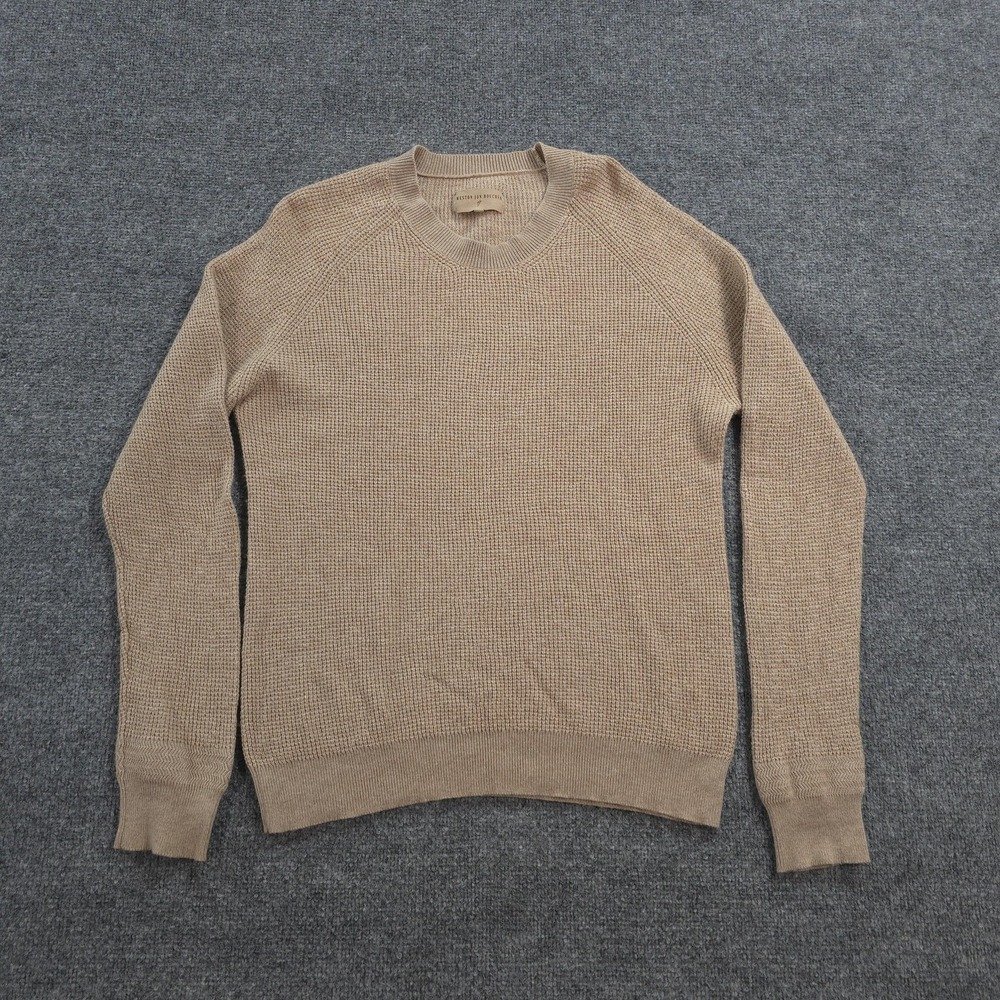 Weston Jon Boucher Sweater Mens Large Beige Valen Waffle Knit Wool Cashmere Crew